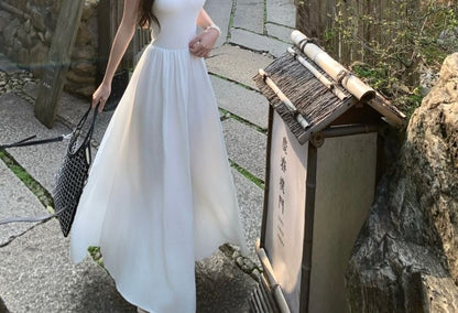 Plain Dress Strap A-Line Midi Spaghetti