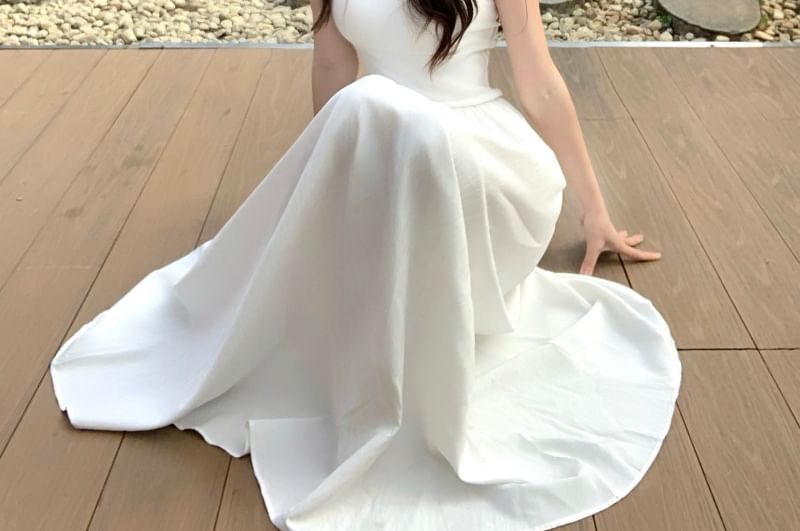 Plain Dress Strap A-Line Midi Spaghetti