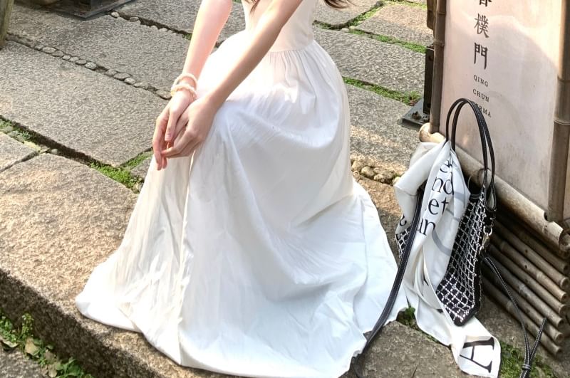 Plain Dress Strap A-Line Midi Spaghetti