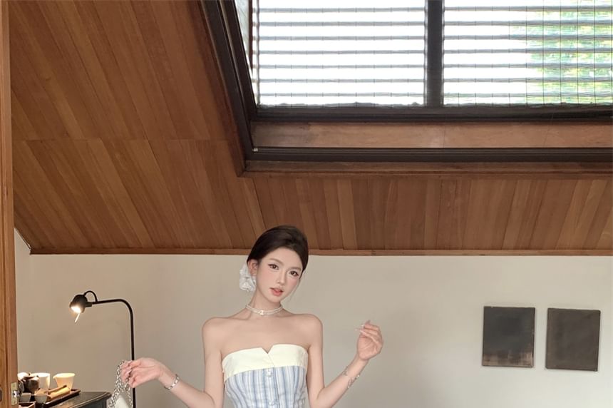Strapless A-Line Striped Mini Dress