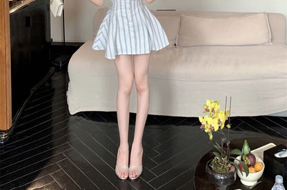 Strapless A-Line Striped Mini Dress