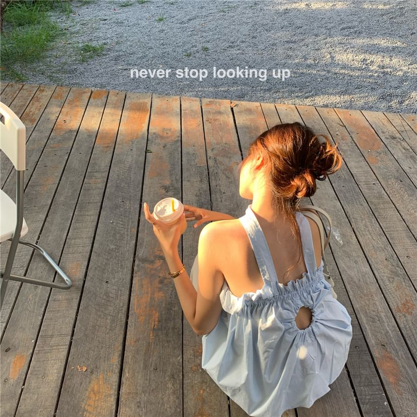 Plain Top Camisole Keyhole Ruffled Back Balloon Open