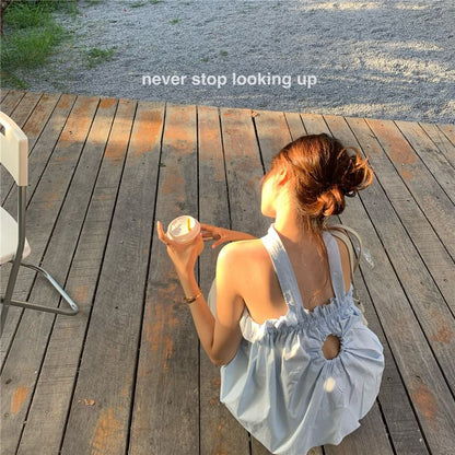 Plain Top Camisole Keyhole Ruffled Back Balloon Open