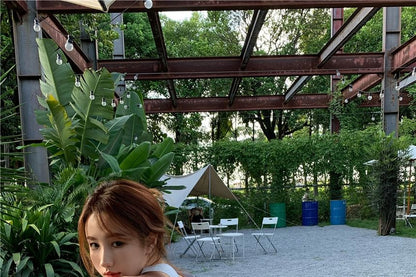 Plain Top Camisole Keyhole Ruffled Back Balloon Open