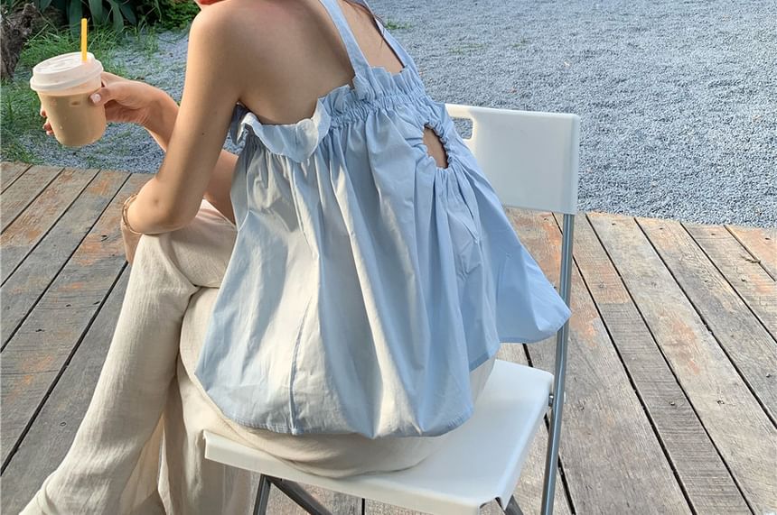 Plain Top Camisole Keyhole Ruffled Back Balloon Open