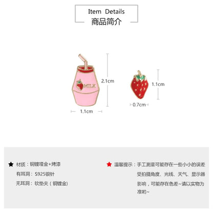 Earring Milk / Asymmetrical Clip-On Fruit Stud