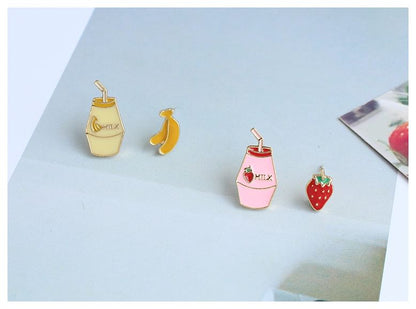 Earring Milk / Asymmetrical Clip-On Fruit Stud