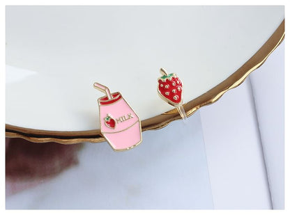 Earring Milk / Asymmetrical Clip-On Fruit Stud