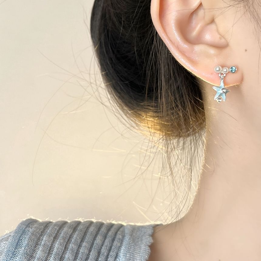Asymmetrical Drop Rhinestone Star Clip-On / Earring