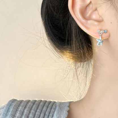 Asymmetrical Drop Rhinestone Star Clip-On / Earring