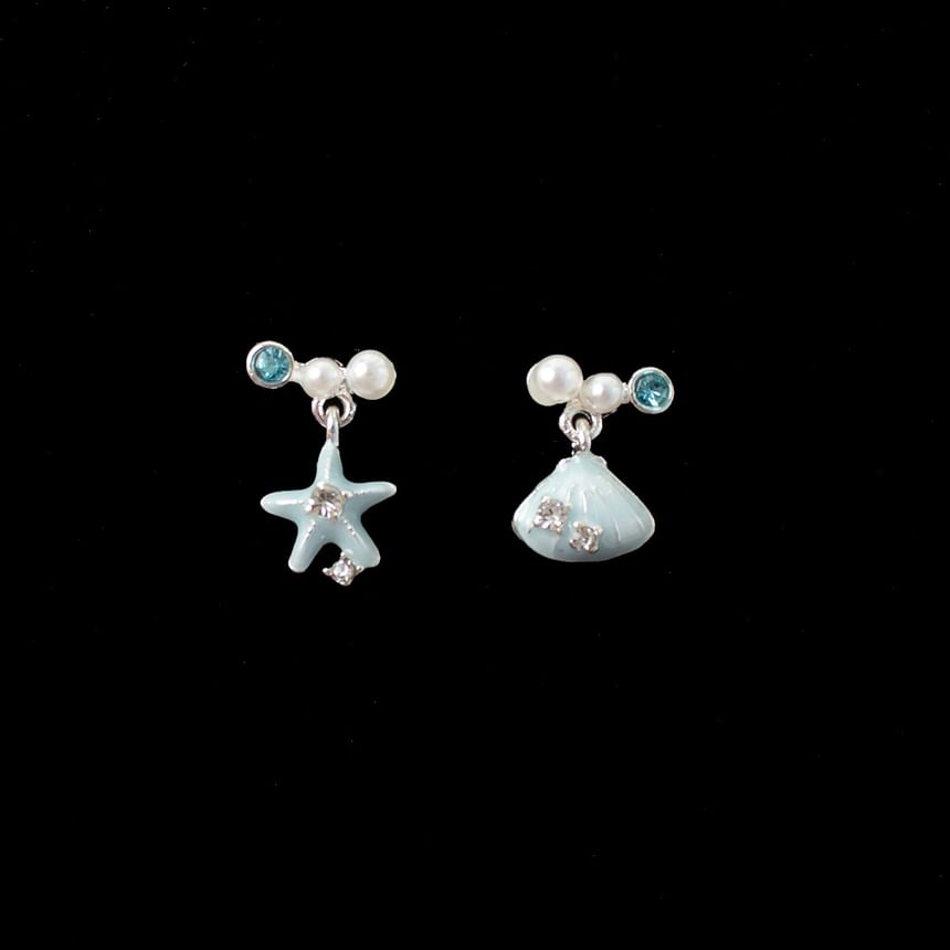 Asymmetrical Drop Rhinestone Star Clip-On / Earring