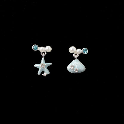 Asymmetrical Drop Rhinestone Star Clip-On / Earring