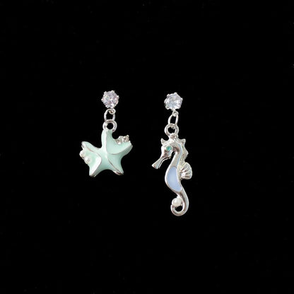 Asymmetrical Drop Rhinestone Star Clip-On / Earring