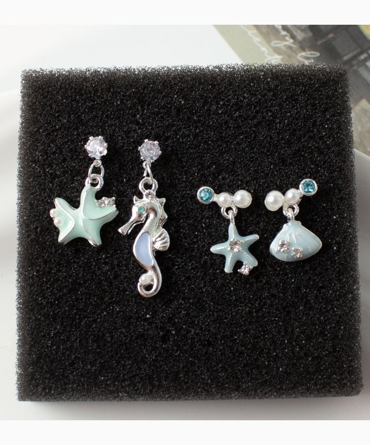 Asymmetrical Drop Rhinestone Star Clip-On / Earring