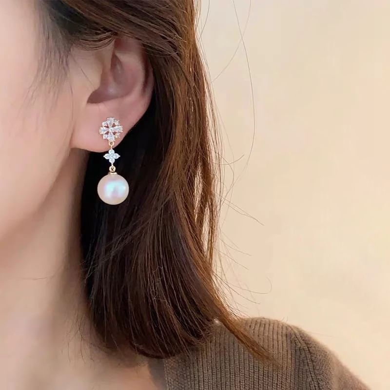 Flower / Clip-On Earring Faux Rhinestone Pearl Drop
