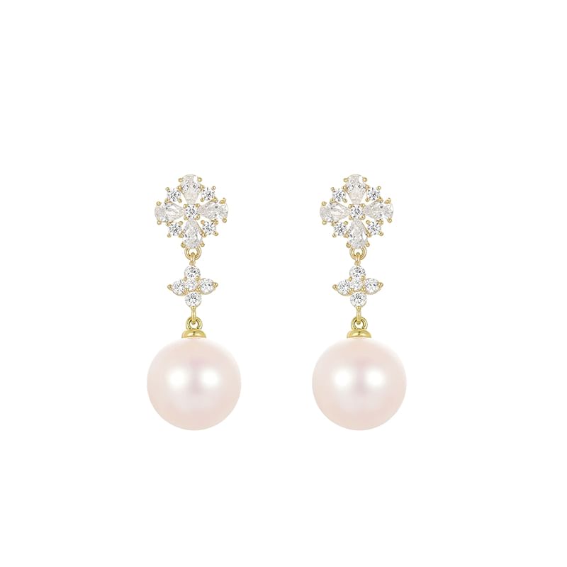 Flower / Clip-On Earring Faux Rhinestone Pearl Drop