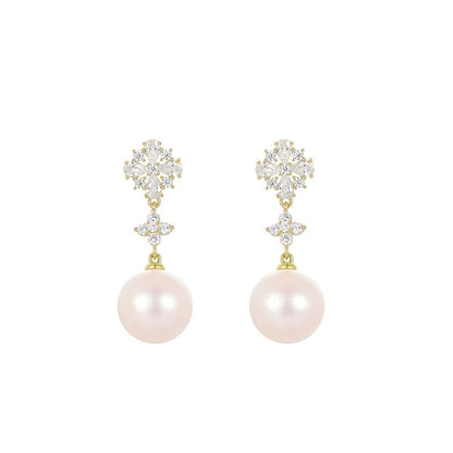 Flower / Clip-On Earring Faux Rhinestone Pearl Drop