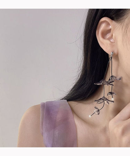 / Flower Clip-On Drop Asymmetrical Earring