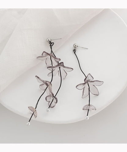 / Flower Clip-On Drop Asymmetrical Earring