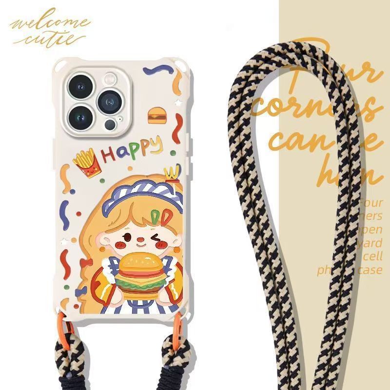 / Case Phone Burger Set Girl Strap Lanyard