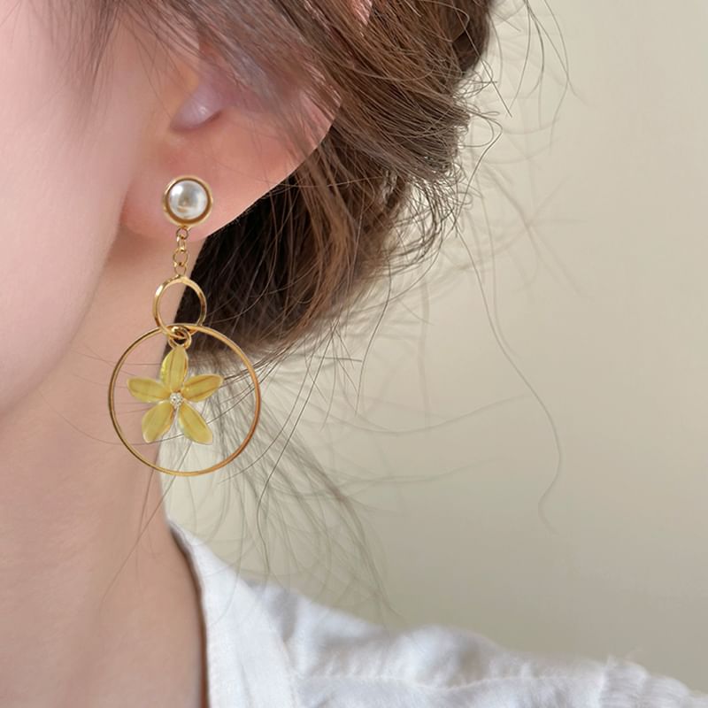 / Pearl Floral Dangle Ear Cuff Earring Faux Alloy Rhinestone