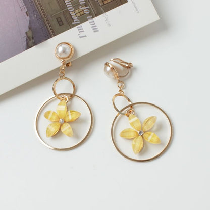 / Pearl Floral Dangle Ear Cuff Earring Faux Alloy Rhinestone