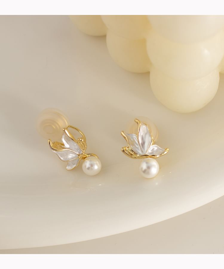 Cuff Faux Alloy Drop Earring Ear Pearl / Butterfly
