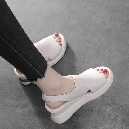 Plain Leather Slingback Wedge Sandals Heel Faux