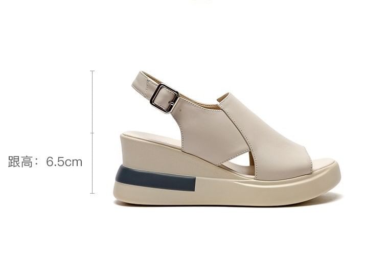 Plain Leather Slingback Wedge Sandals Heel Faux