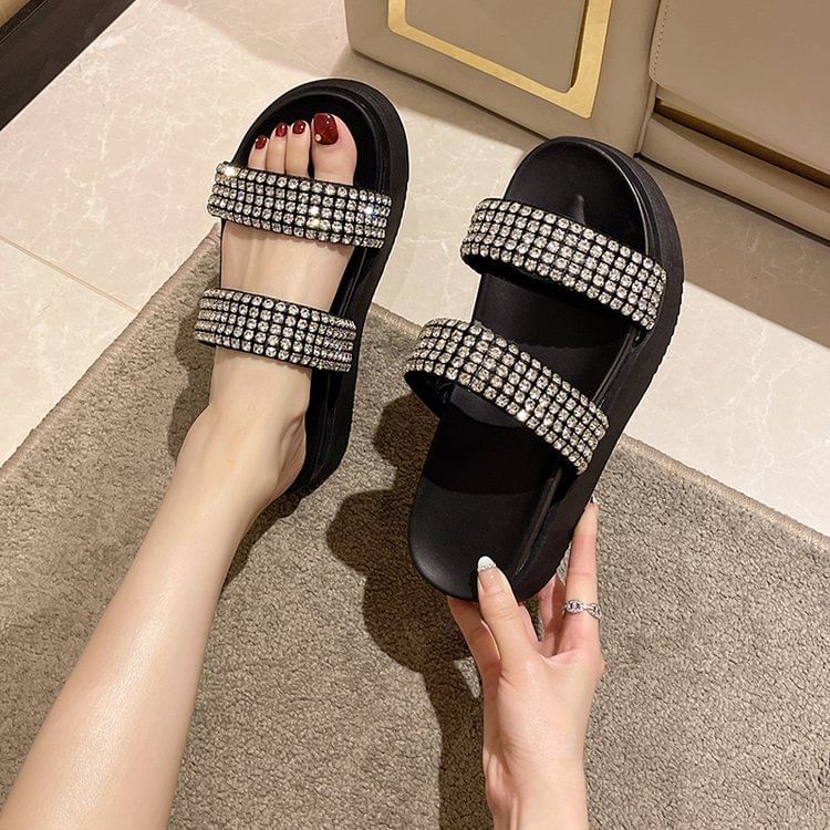 Sandals Slide Rhinestone Platform