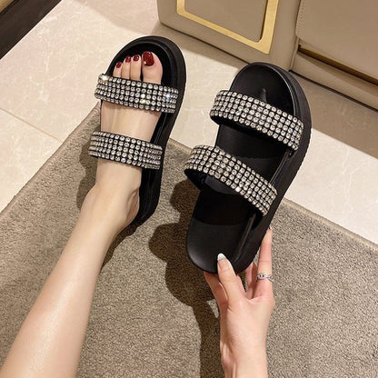 Sandals Slide Rhinestone Platform