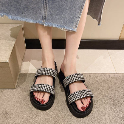 Sandals Slide Rhinestone Platform