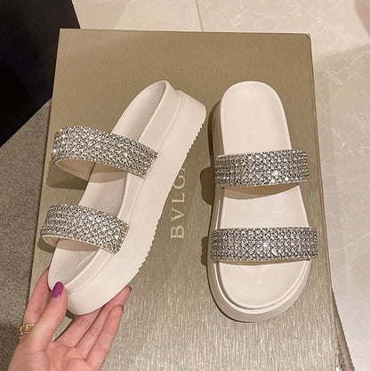 Sandals Slide Rhinestone Platform