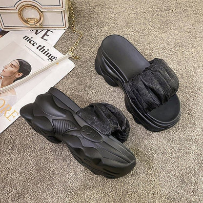 Plain Slide Ruched Sandals Platform