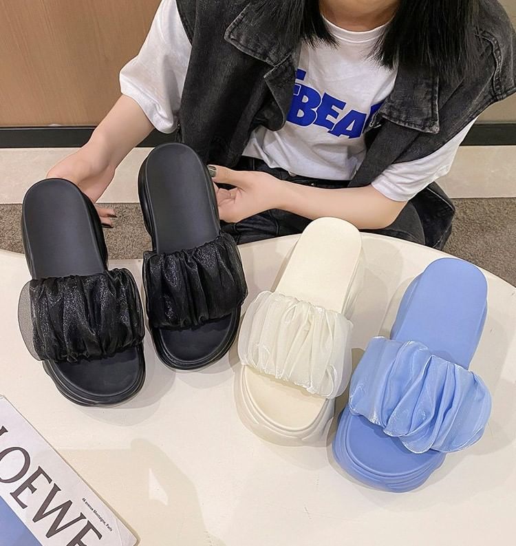 Plain Slide Ruched Sandals Platform