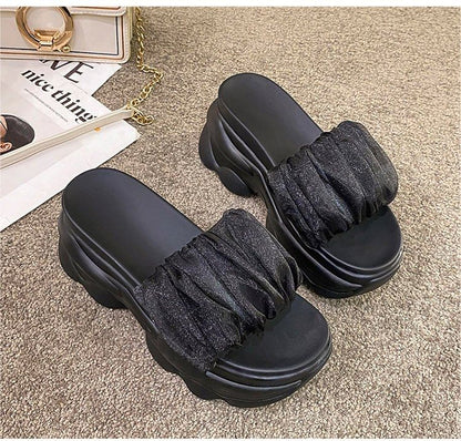 Plain Slide Ruched Sandals Platform