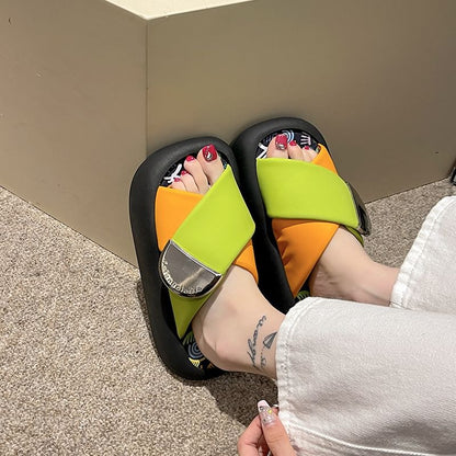 Strap Cross Two Faux Tone Leather Sandals Platform