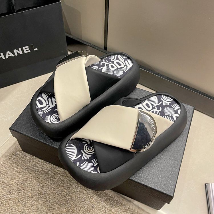 Strap Cross Two Faux Tone Leather Sandals Platform