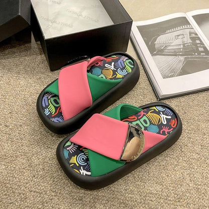 Strap Cross Two Faux Tone Leather Sandals Platform