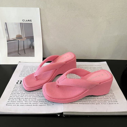 Toe Heel Sandals Wedge Square Thong