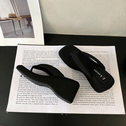 Toe Heel Sandals Wedge Square Thong