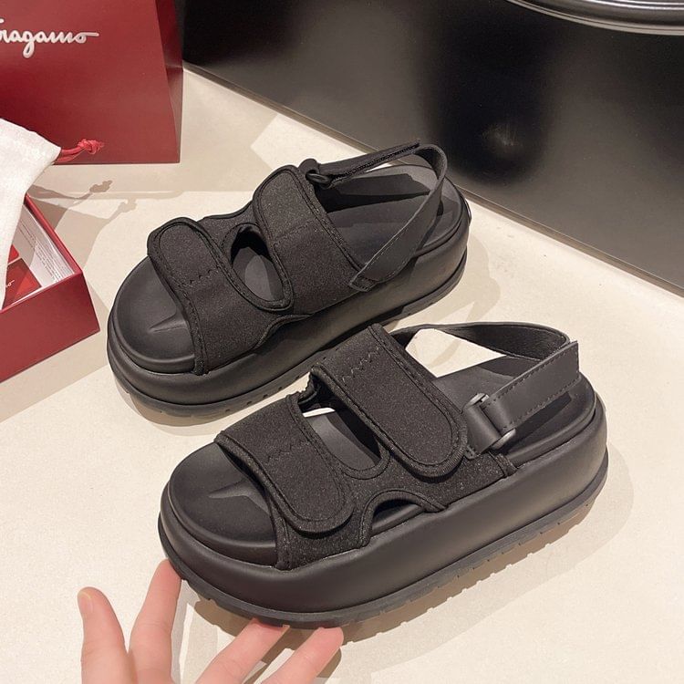 Adhesive Platform Sandals Plain Slingback Strap