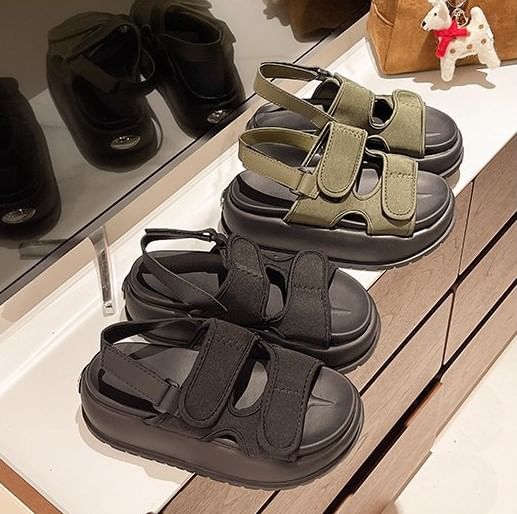 Adhesive Platform Sandals Plain Slingback Strap