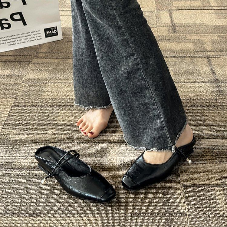 Mules Heel Plain Low Jane Mary Faux Leather