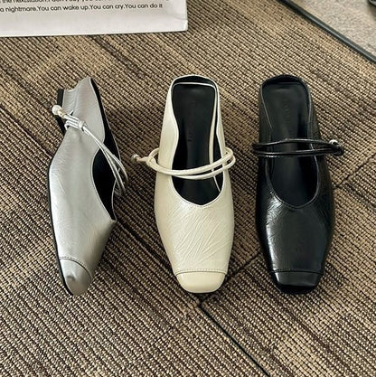 Mules Heel Plain Low Jane Mary Faux Leather