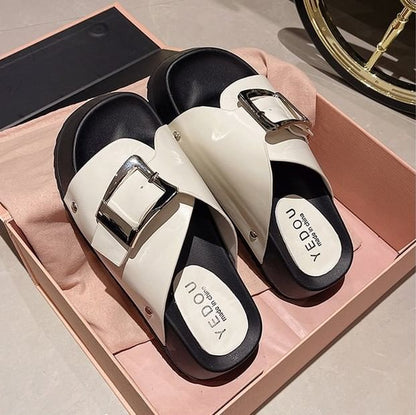 Faux Platform Leather Buckled Sandals