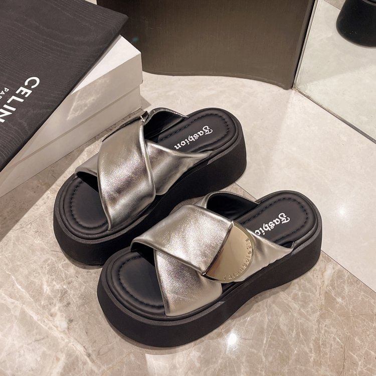 Strap Platform Cross Sandals