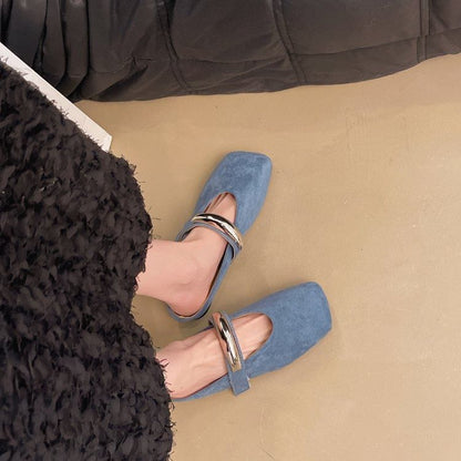 Metal Mary Suede Toe Mules Square Accent Faux Jane