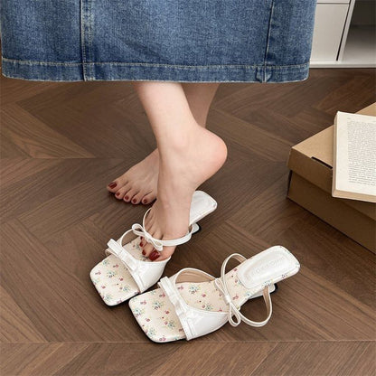 Square Bow Toe Wedge Heel Sandals