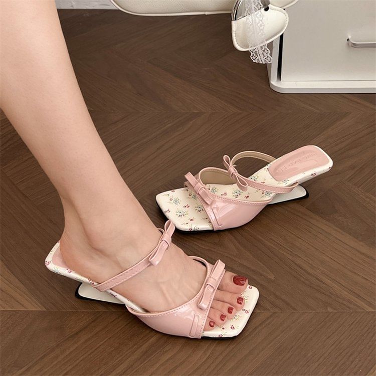 Square Bow Toe Wedge Heel Sandals